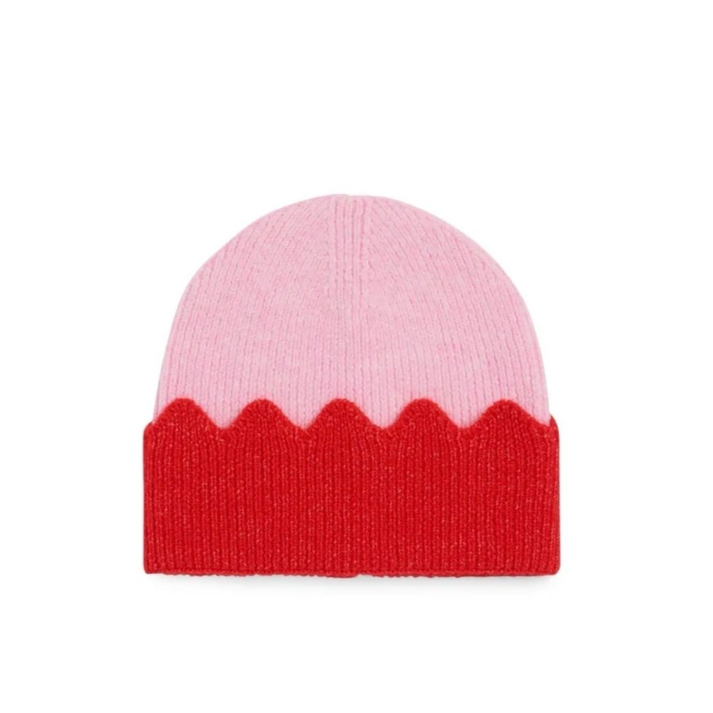 Shiraleah Melodie Two-Tone Scalloped Beanie Red Pink Women One‎ Size
